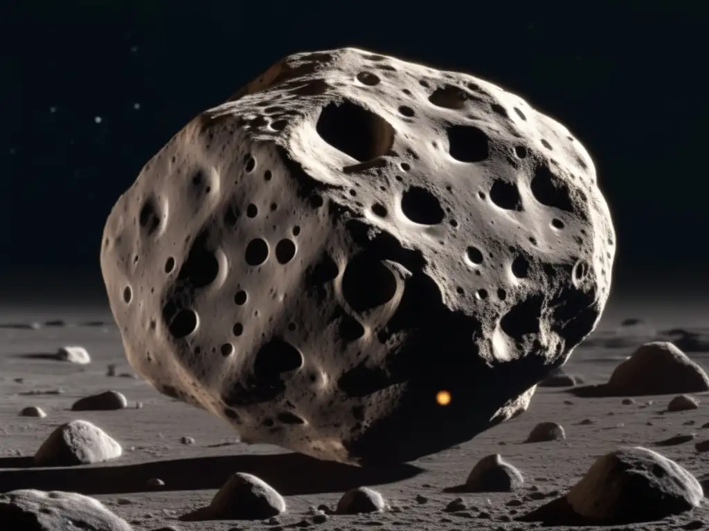 A stunning photorealistic image of the 1996 PW asteroid, captured from a closeup perspective