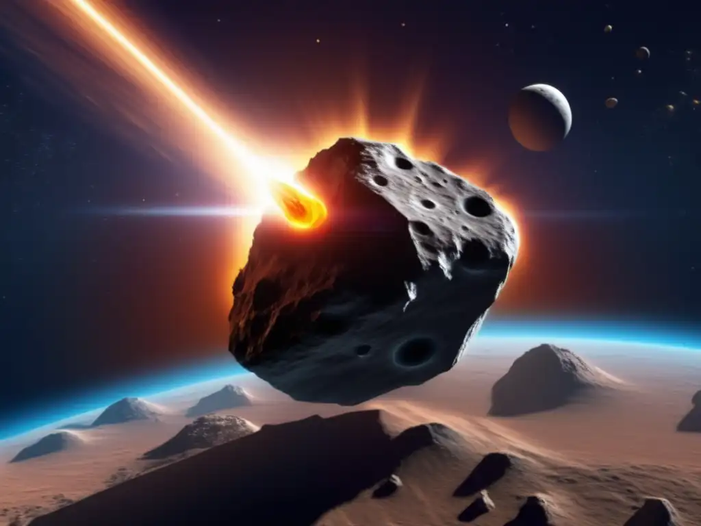 A photorealistic image of a fast-moving asteroid, 2001 FO32, glowing as it streaks past Earth