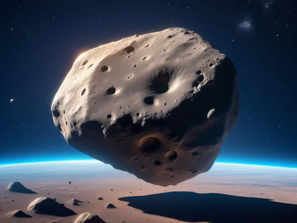 A mesmerizing view of a colossal asteroid floating in space, its jagged form resembling 433 Eros