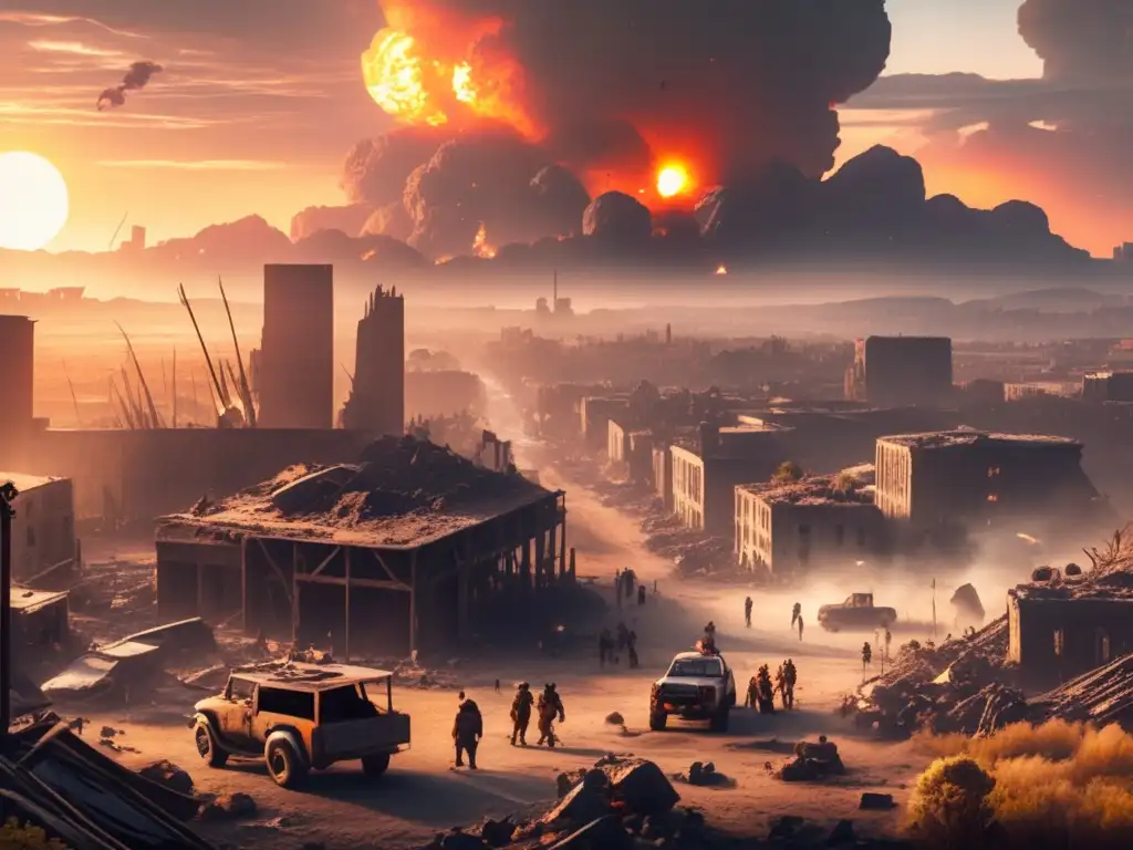 Dash-A somber post-apocalyptic cityscape, reacting to an asteroid strike
