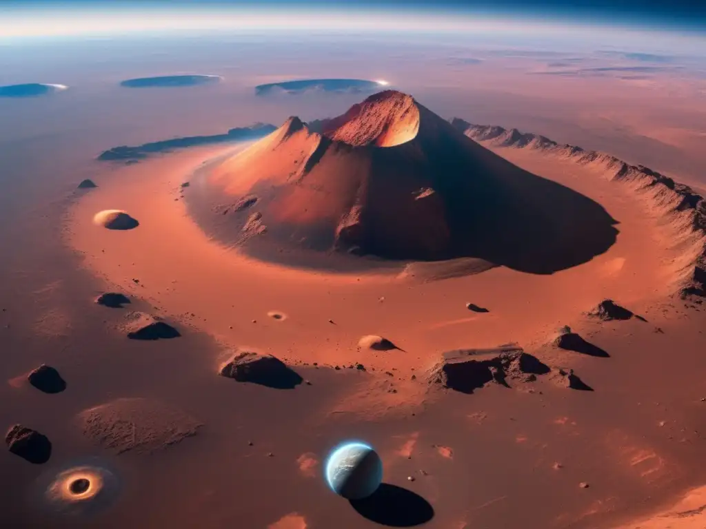 A breathtaking aerial view of Mars, with a clear blue sky and rugged terrain in sharp focus