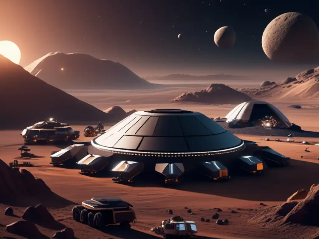 A photorealistic 8k image of a futuristic asteroid mining site