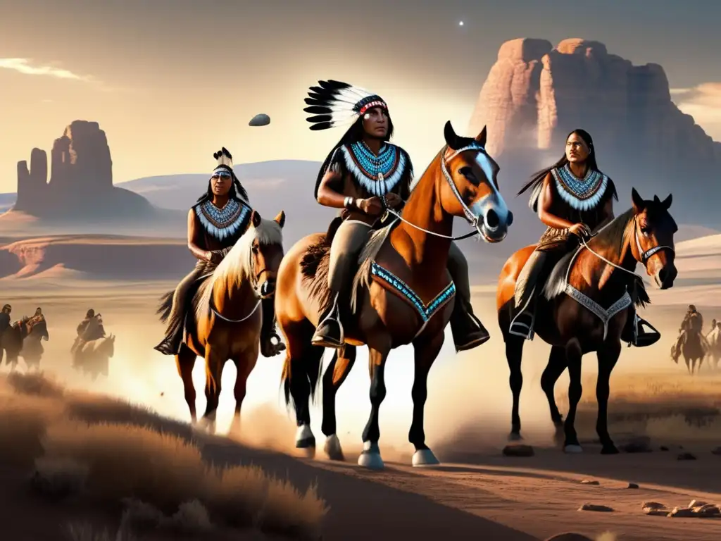 Dash-a-Native American tribes people on horseback in the Great Plains with asteroids in the background