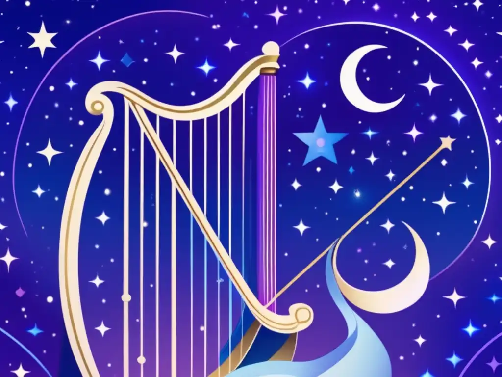 Apollo's Lyre: A close-up of a soft, illustrative depiction of the constellation Lyra, shown in shades of blue and purple