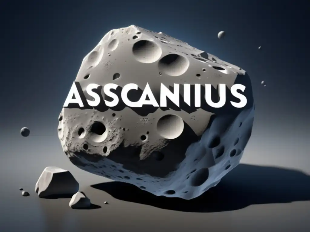The jagged asteroid Ascanius, a natural wonder, glows in the darkness with bold ice patches reflecting the light