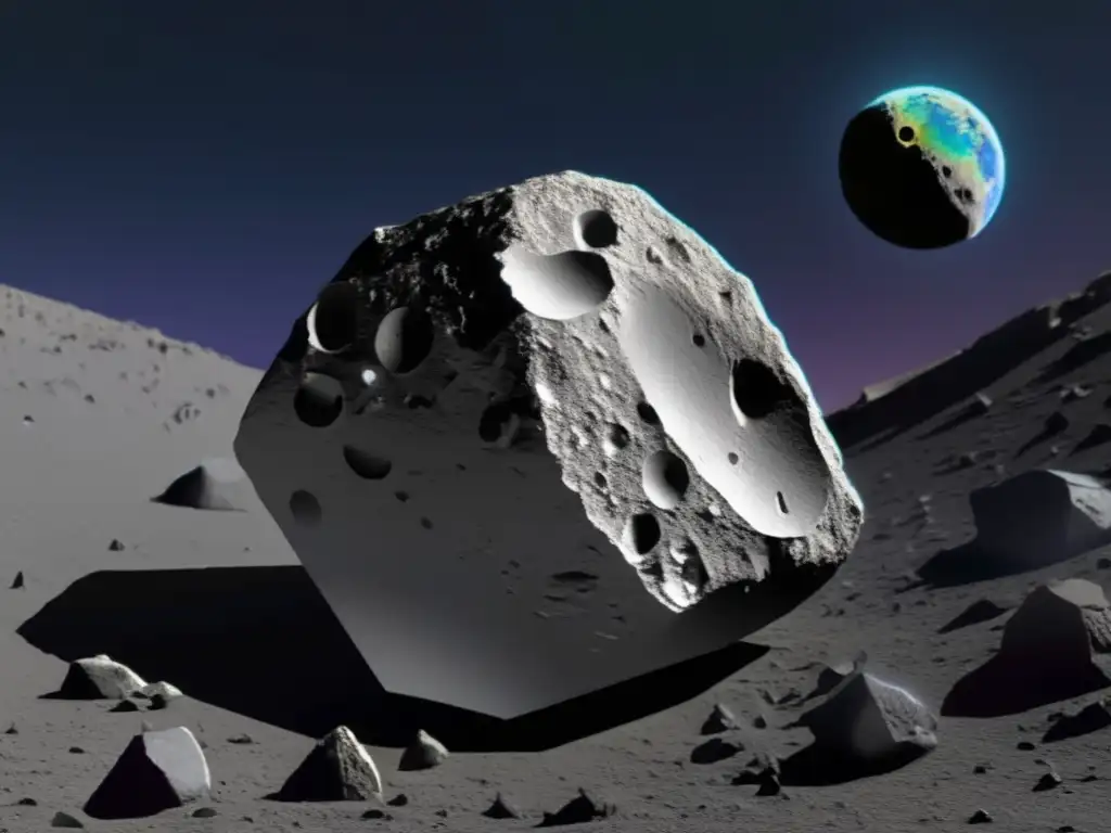 An eerie, postapocalyptic scene unfolds, as a Moon rock with an impact crater comes into focus