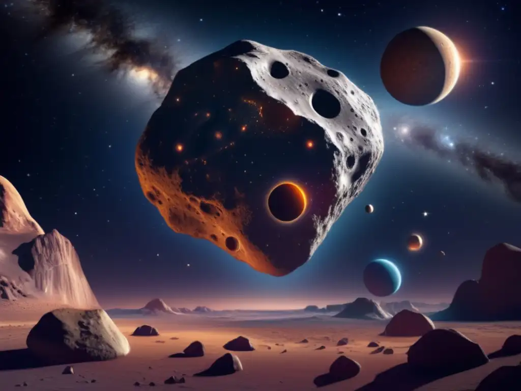 Intelligent, informative, and visually stunning, this photorealistic image captures the complexity of asteroid Albion, surrounded by celestial bodies in space