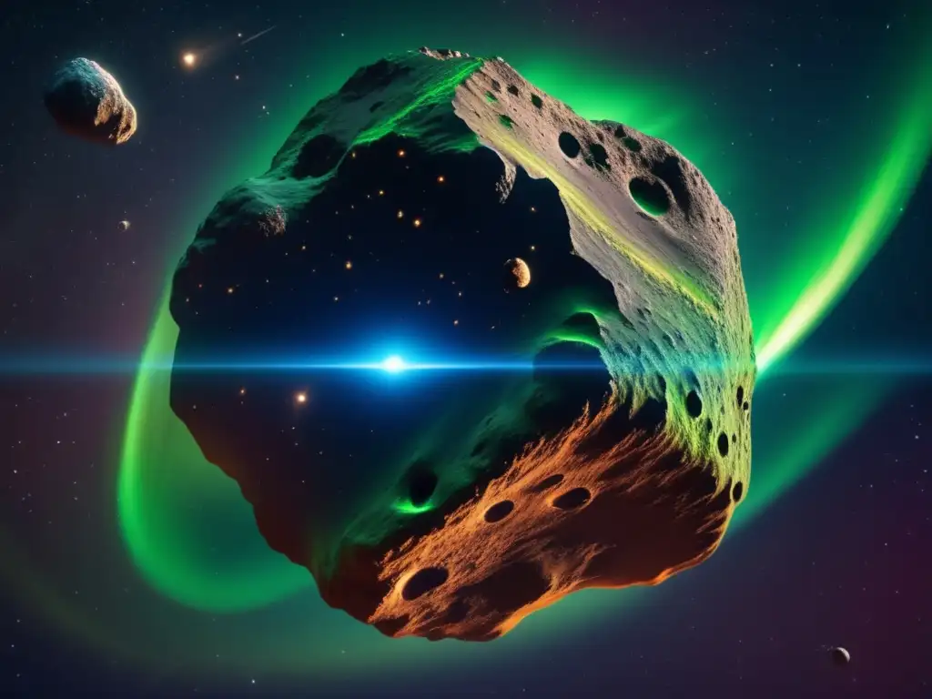 Discover a spectacular asteroid with a breathtaking aurora display in this highly detailed 8k photorealistic image