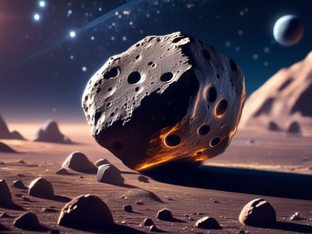A striking photorealistic depiction of an asteroid's surfaces in bright sunlight, featuring intricate craters, jagged edges, and hard terrain