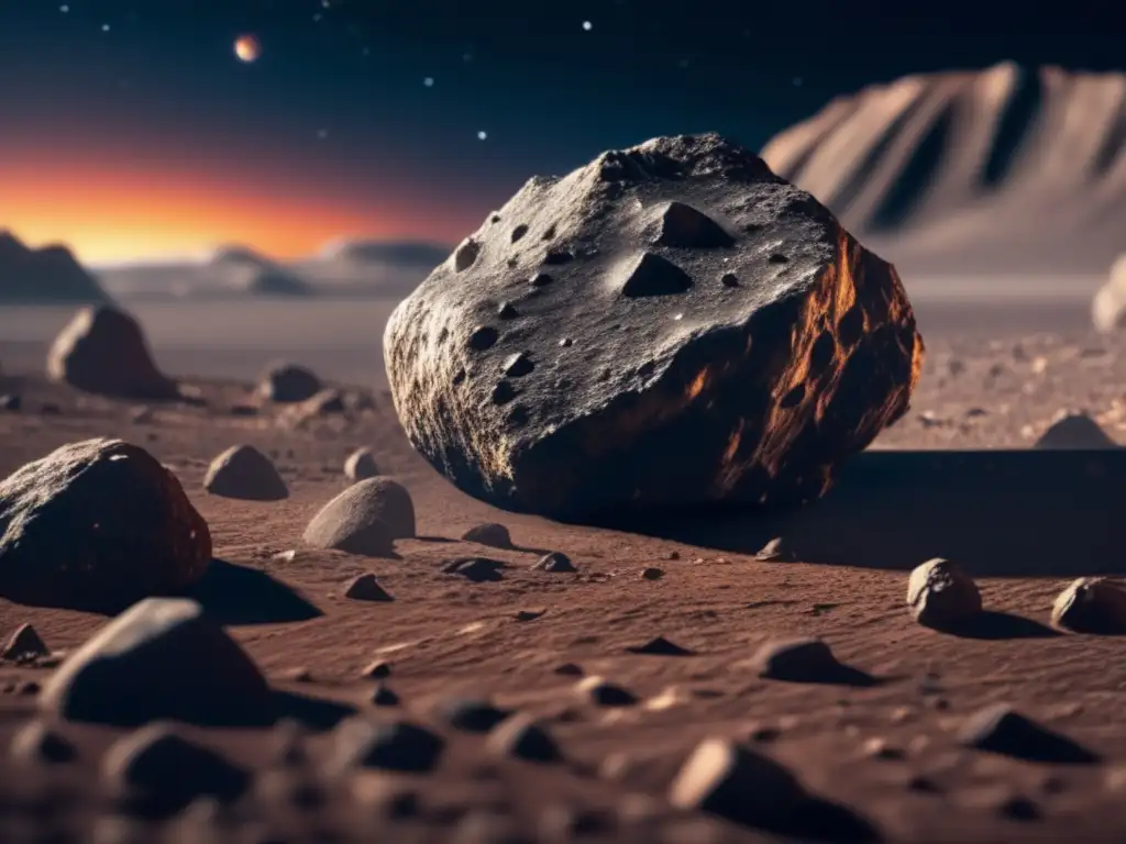 A stunning closeup detail of Asteroid Sylvia's surface, highlighting the one-of-a-kind features, textures, and colors of the rock formations, captured in a photorealistic style