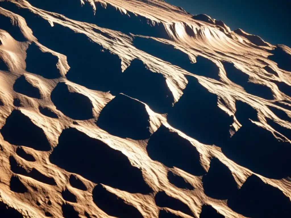 An eerie closeup of a celestial body, the asteroid shrouded in mystery