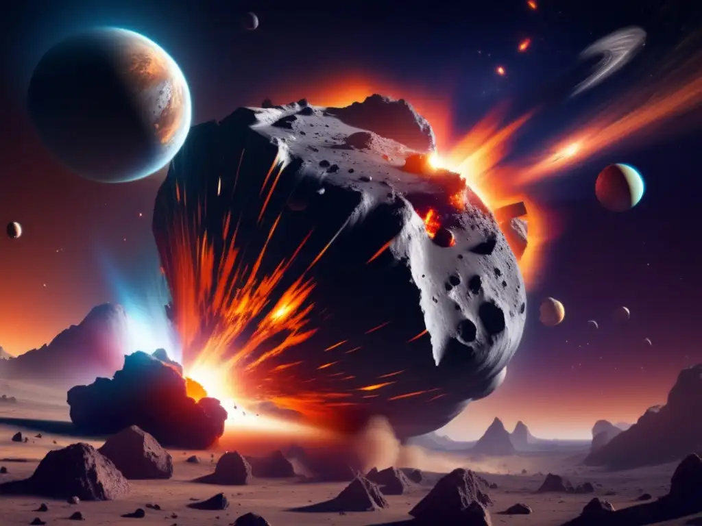 A photorealistic depiction of an asteroid collision with a planet