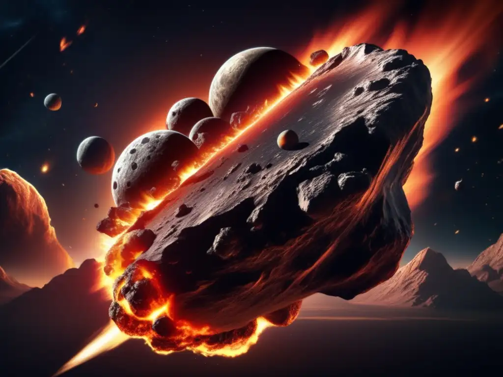 Dash: 'A photorealistic image of a giant asteroid hurtling towards Earth with flames and smoke trailing behind it against a dark void