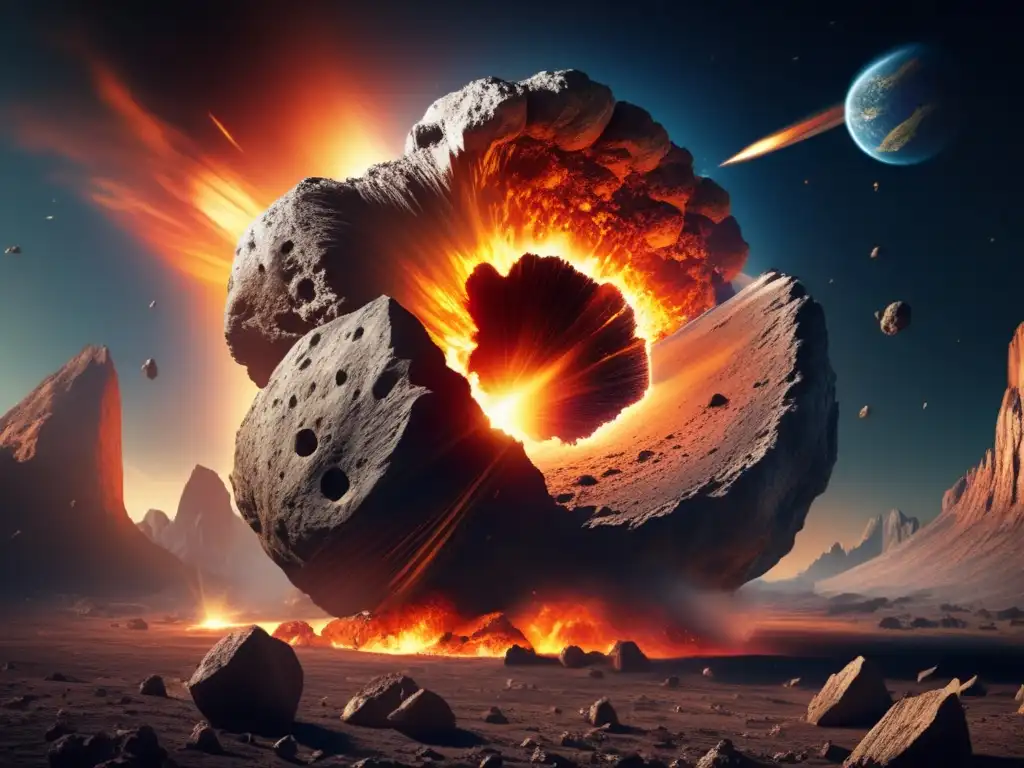   Earth's finalзавет! A photorealistic depiction of a mutant asteroid obliterating our terrestrial oasis, wiping out life as we know it