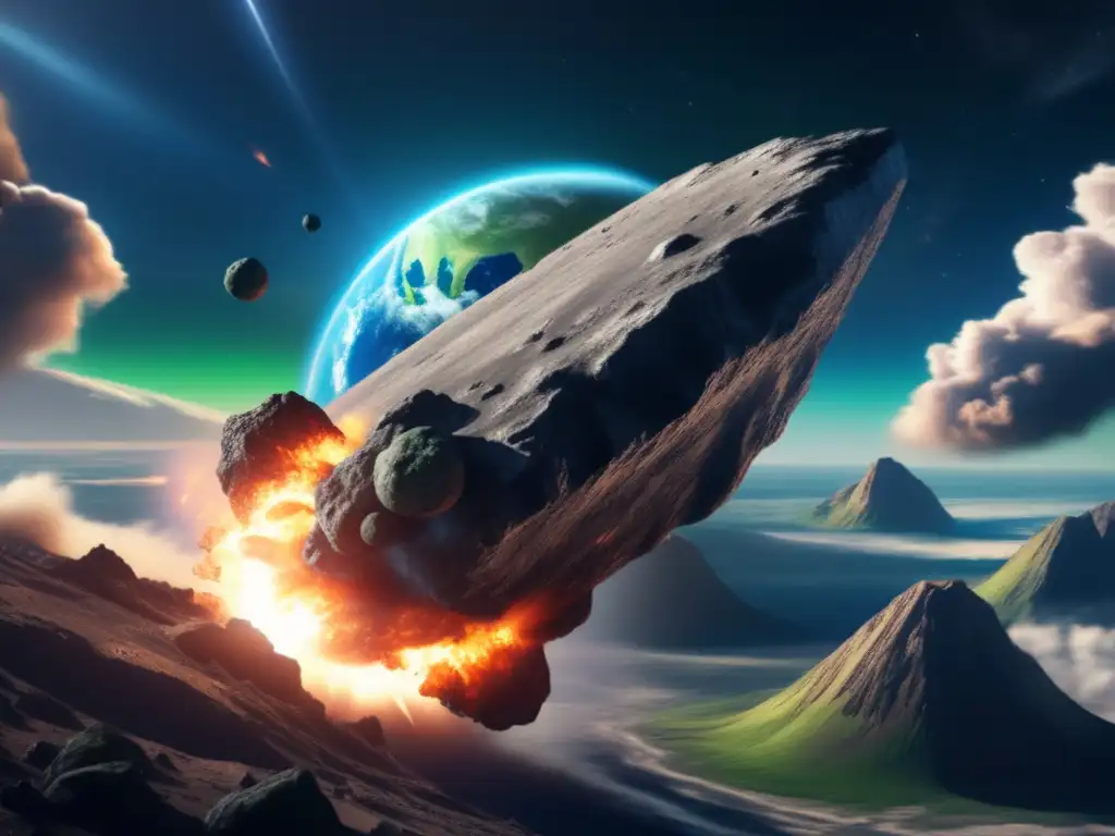 Dash: The looming asteroid, a gray rocky sphere-barreling toward Earth, leaves smoke and debris in its wake