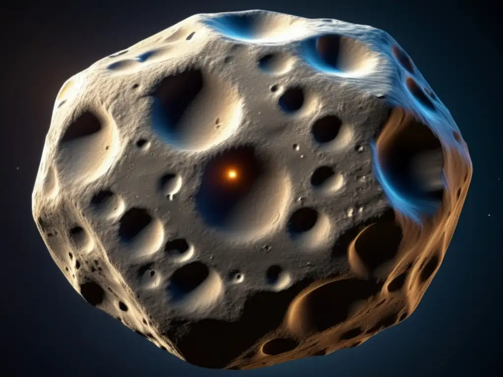 Photorealistic image of asteroid Deiphobus with irregular shape, surface markings, and contrasting shades, against a dark background
