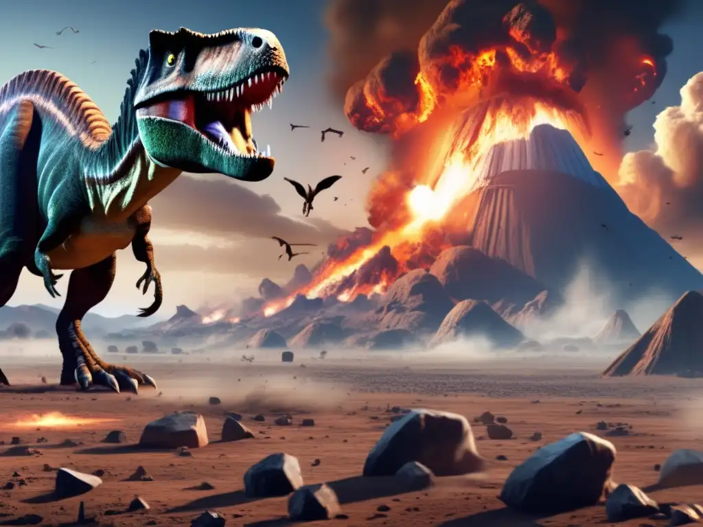 A photorealistic depiction of a massive asteroid impact on Earth spews destruction and debris