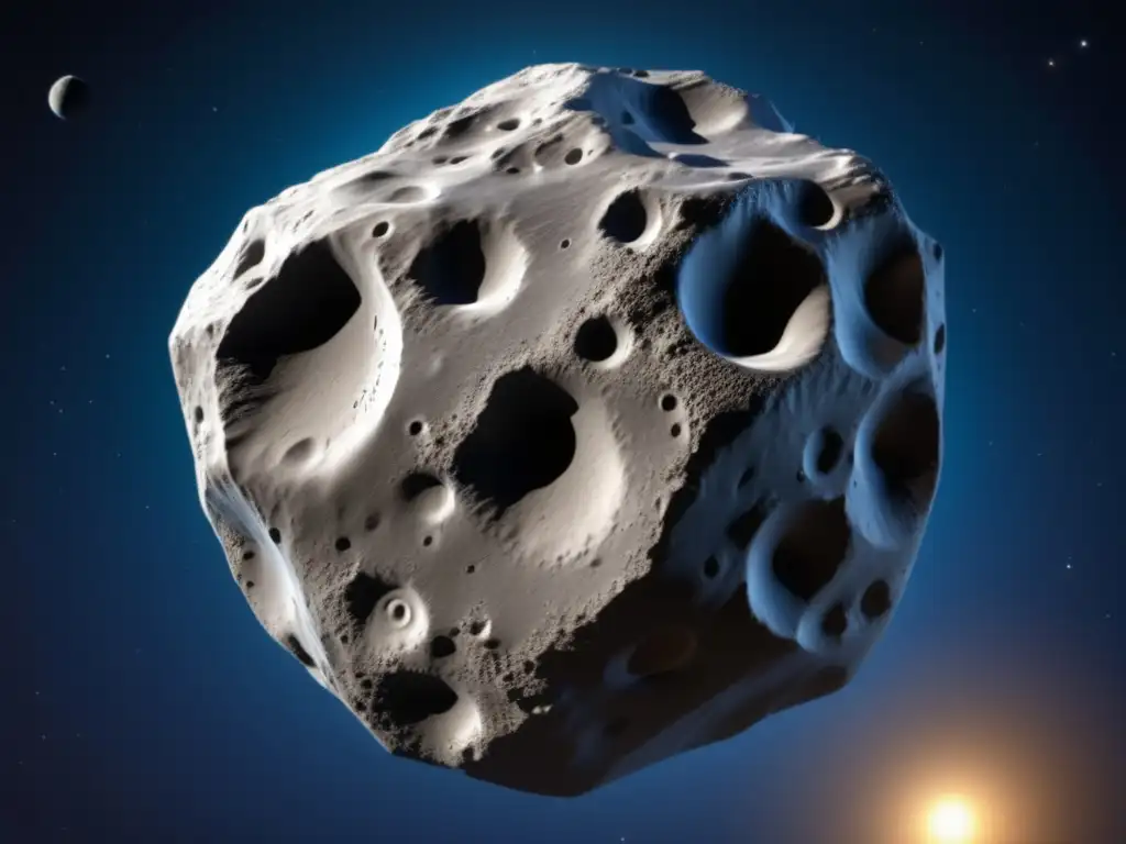 A large, highly detailed photorealistic image of Asteroid Deucalion captured from various angles to showcase its unique and complex features