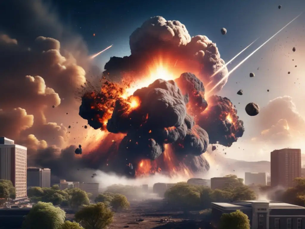 The asteroid collision results in a catastrophic explosion, destroying everything in its path