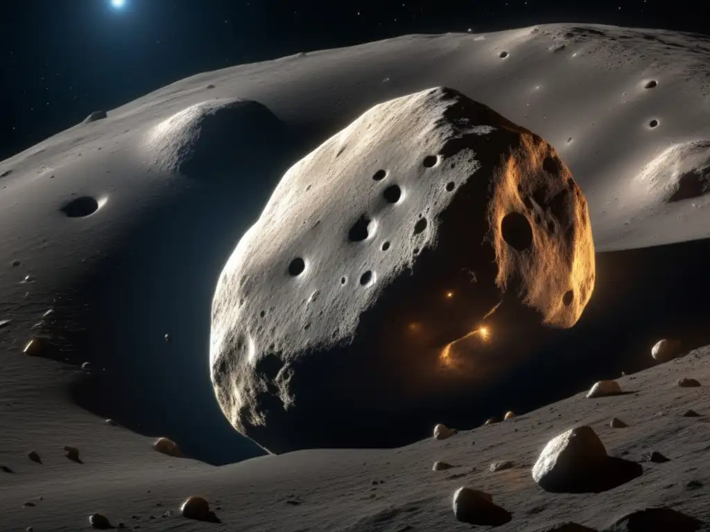 A highly detailed, photorealistic close-up image of Asteroid Eurypylus, depicted as a bright, rocky object floating against a black space background