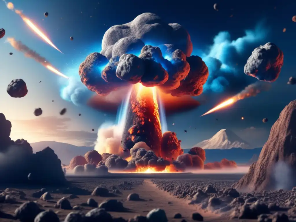 An asteroid impact on Earth's surface resulted in a massive explosion destroying the landscape and polluting the environment