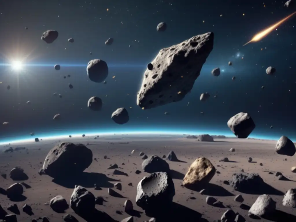 A photorealistic image captures the essence of an asteroid field viewed from space