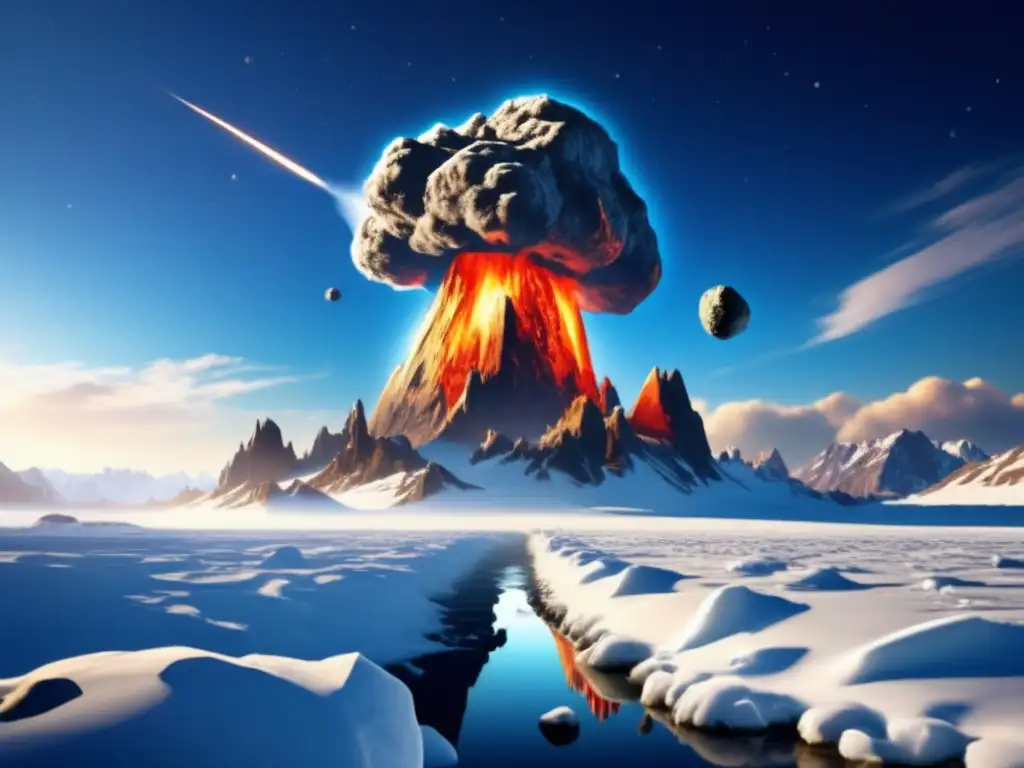 Dash: Asteroid colliding with earth during ice age - dangerous, jagged metal rock with tail of debris and smoke