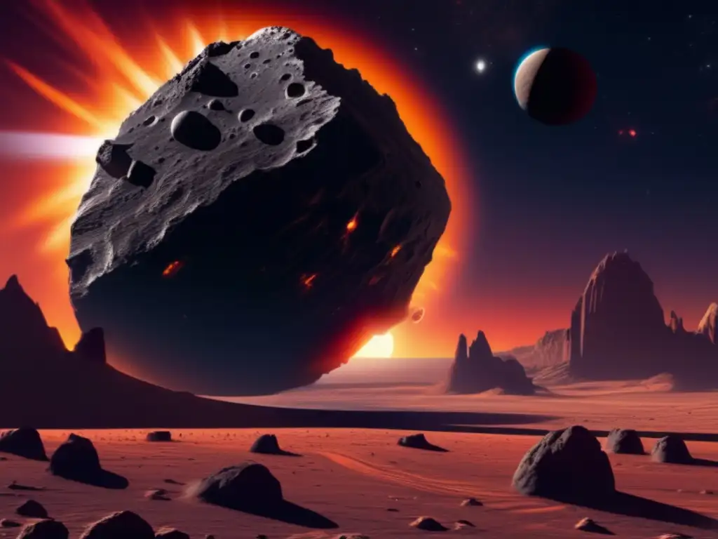 A dark asteroid orbits the sun, its icy tail blazing as it hurtles towards the fiery ball