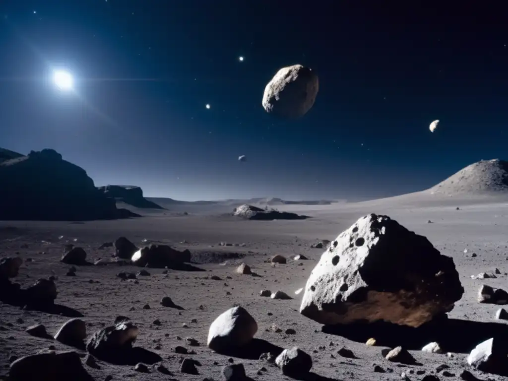 Stark contrast of illuminated asteroid with dark terrain captures attention