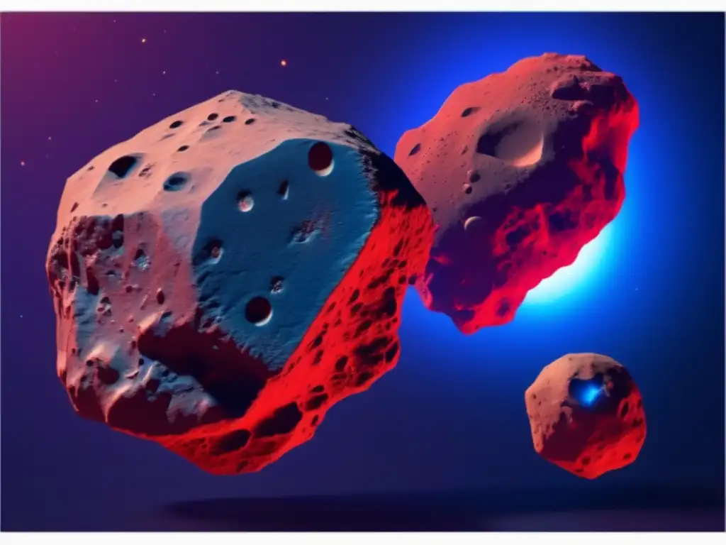 A breathtaking 3D photorealistic image of an asteroid with a stunning red surface