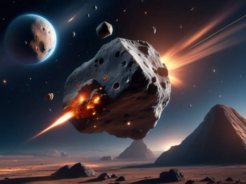 A chilling visual of an asteroid in midair, ablaze with tracers, while a distant spacecraft darties to evade the relentless onslaught of cosmic fire