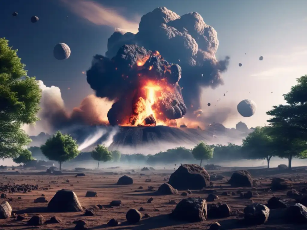 An asteroid impact on Earth: a destructive world where life and order are shattered, leaving devastation in its wake