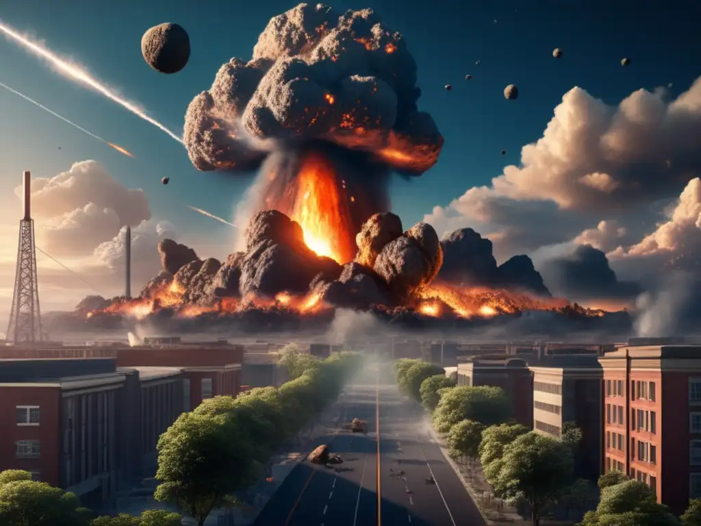 A cataclysmic asteroid impact on Earth looms large, with intricate details capturing the aftermath's essence