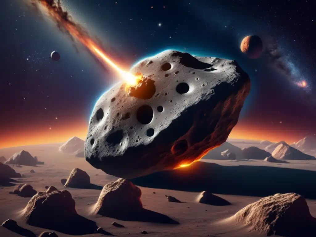 Asteroid attack: A photorealistic depiction of a massive asteroid blast, with intricate textures and craters visible on its surface