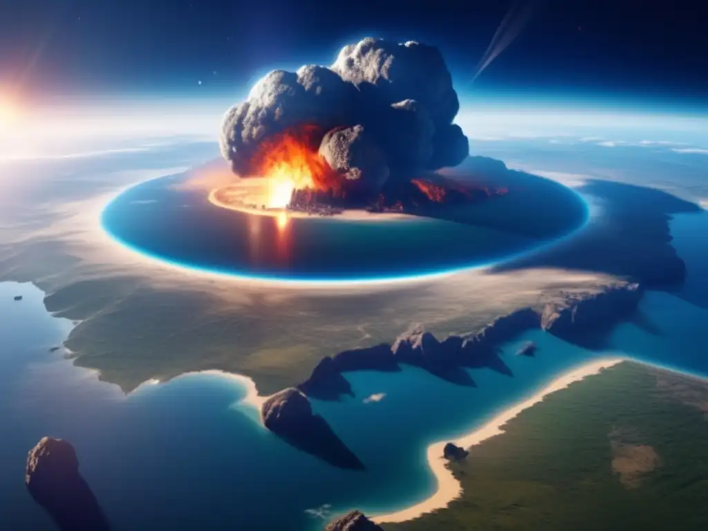 Devastation reigns as a massive asteroid impact collision ravages the Earth, leaving destruction in its wake