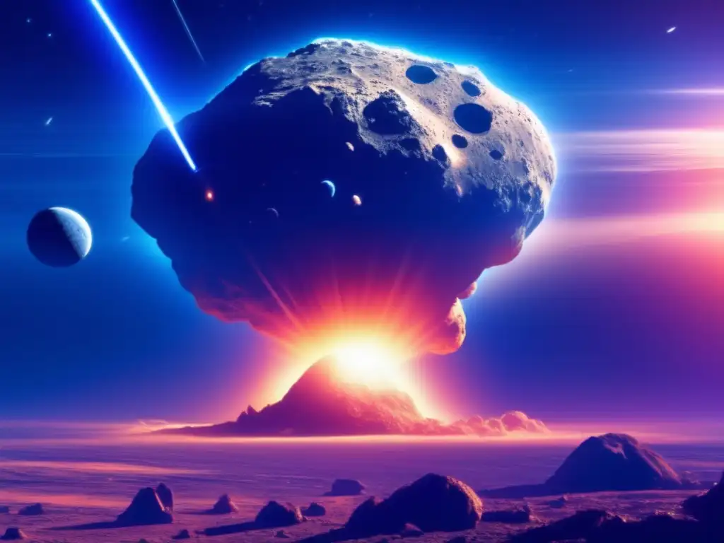 Asteroid miners bravely drill into a looming, dark asteroid that illuminates with lightning flashes as it hurtles towards a planet