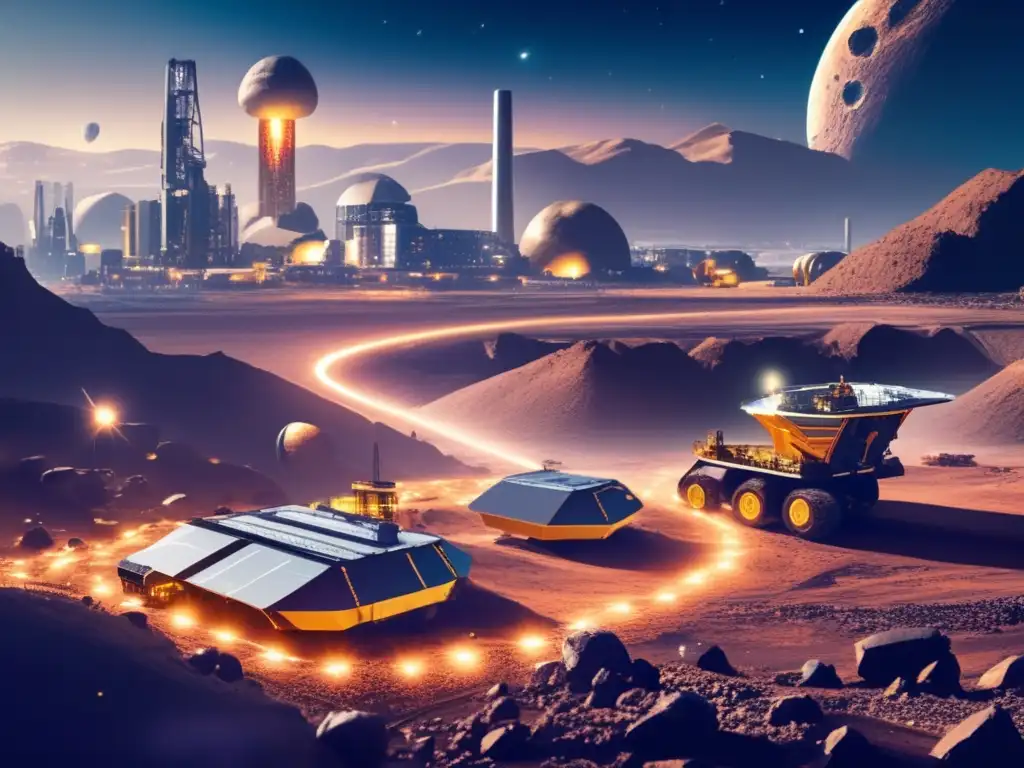 Dash: A breathtaking image of a bustling mining city, set against a backdrop of the night sky and distant asteroids