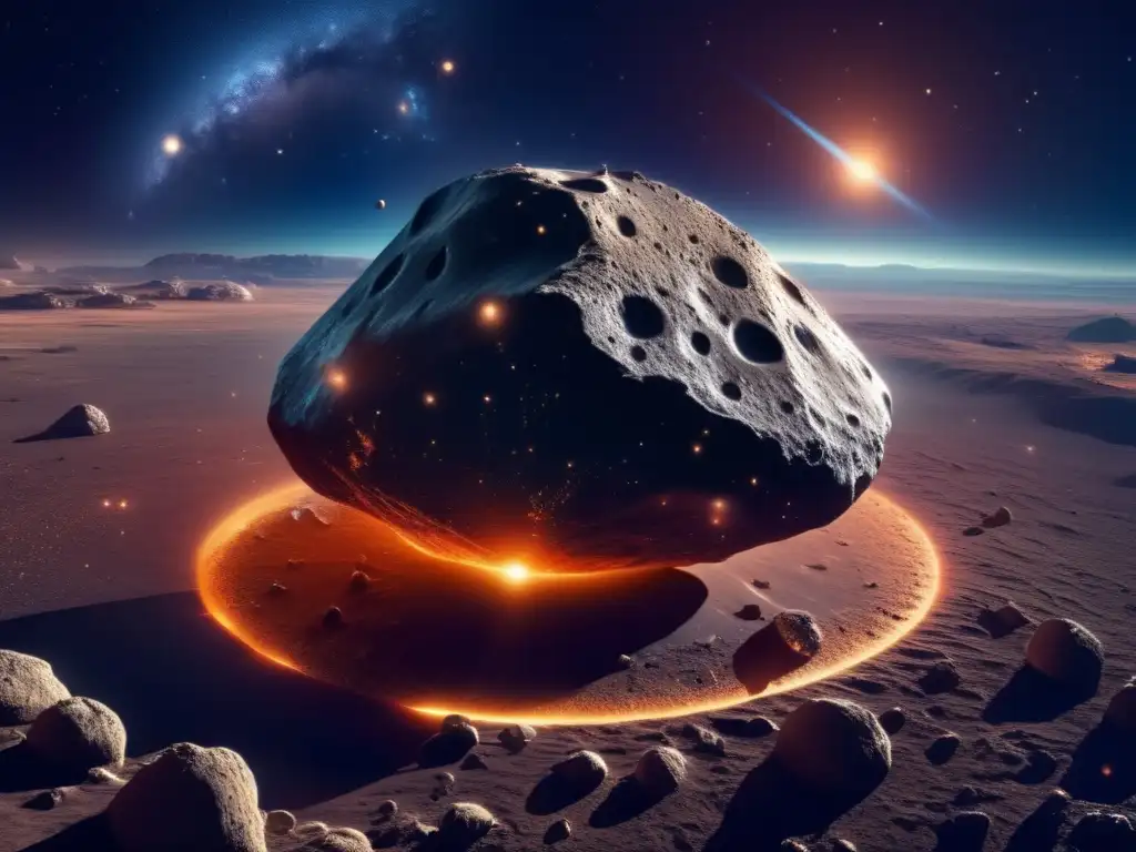 Discover the beauty and mystery of a unique asteroid, with intricate craters, geysers, and rocky formations