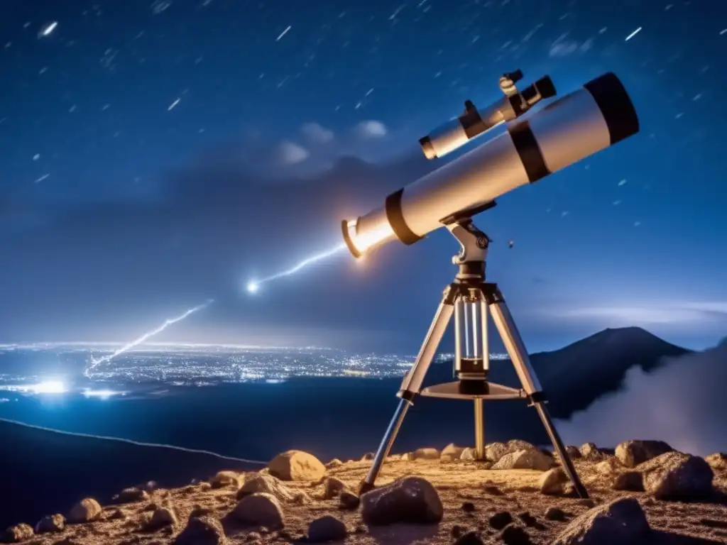 A scientist intently studies an asteroid amidst the night sky through a telescope