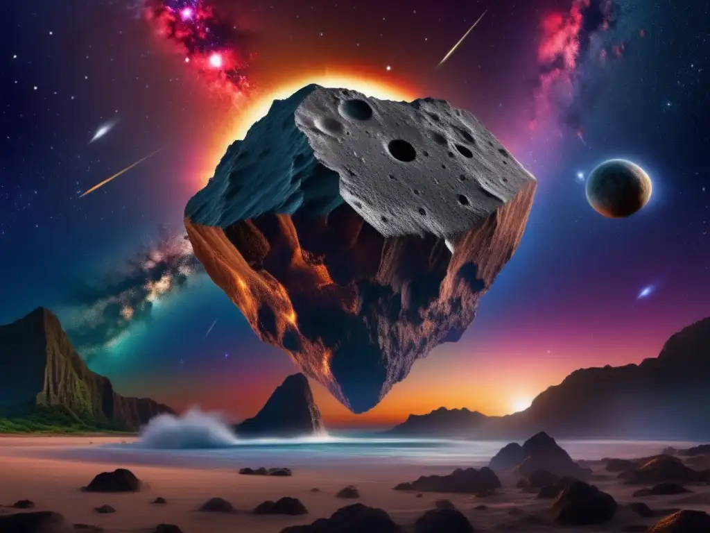 Samoan legends come to life in this photorealistic depiction of a colossal asteroid, with precise surface patterns and jagged cliffs
