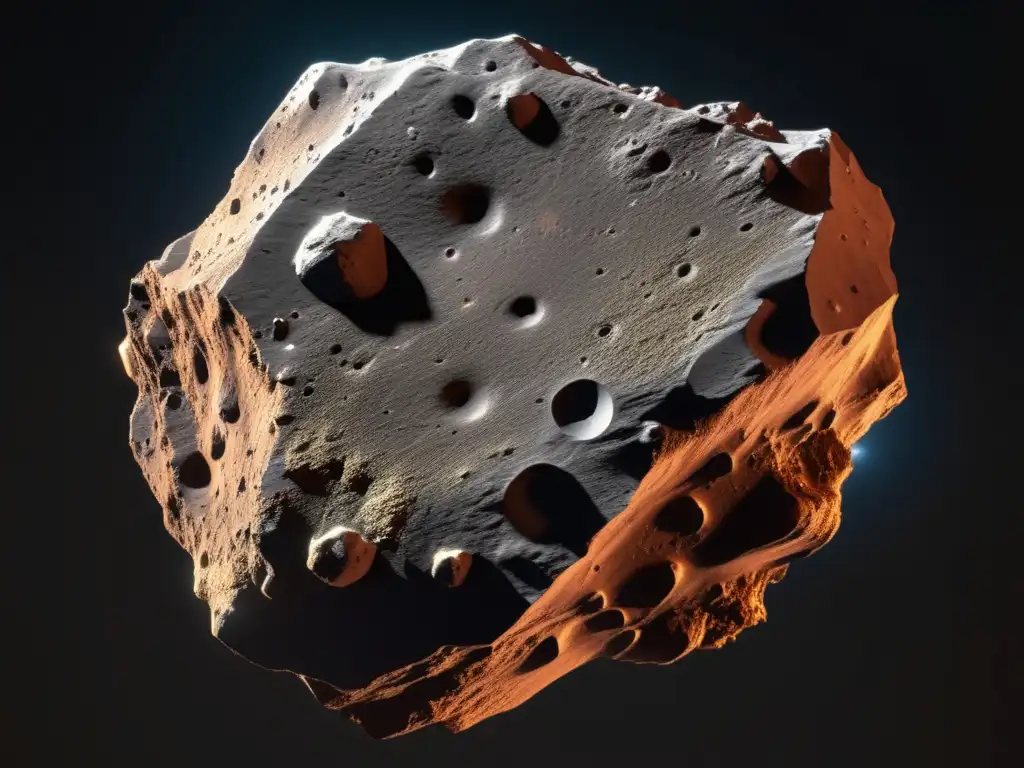 Discover a asteroid like no other in this photorealistic masterpiece, with jagged cliffs and rocky surface revealed against a stark black background