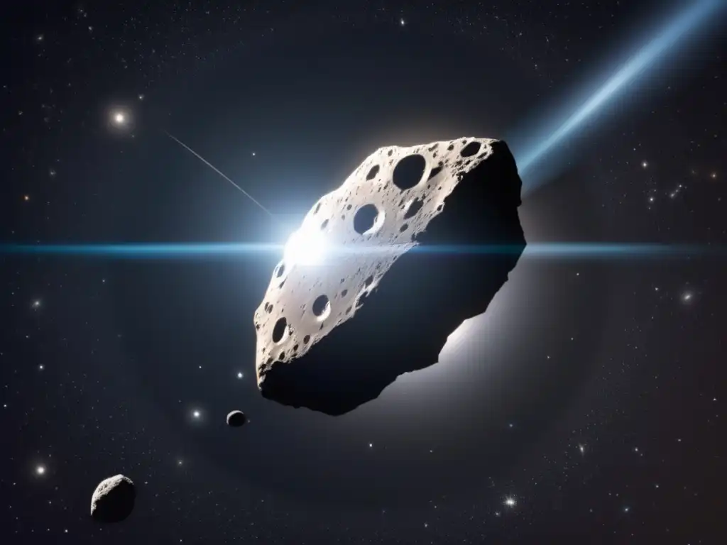 A black backdrop, with the spotlight on a flawless, white-reflecting asteroid in the center