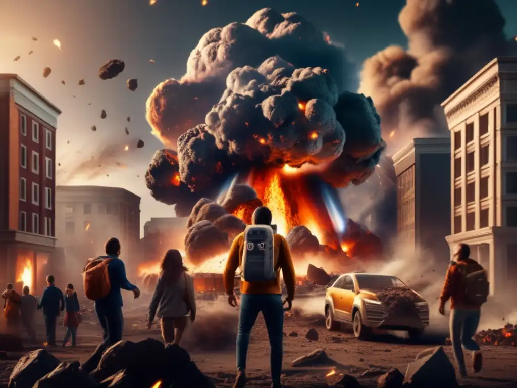 An air of destruction fills the scene as an asteroid collides with Earth, causing widespread devastation and loss of life