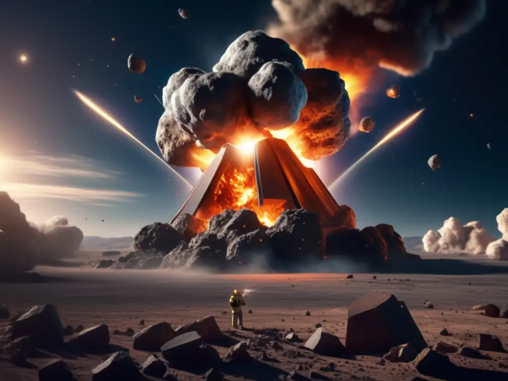 A photorealistic image captures the collision of an asteroid and a space telescope, destroying both and causing a massive explosion