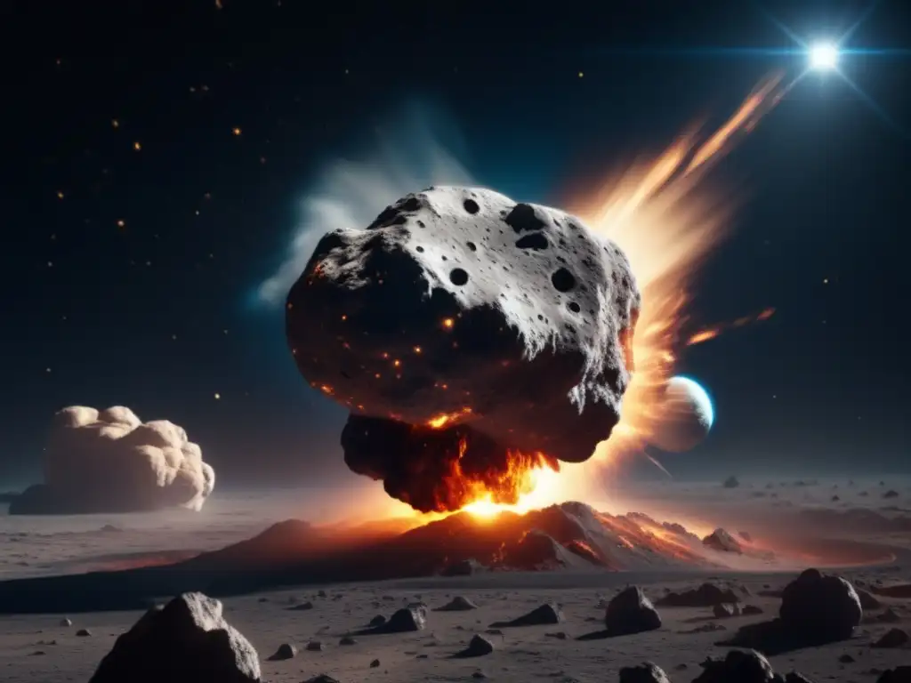 Asteroid hurtling towards Earth in 'Doctor Who'-inspired imagery, with surreal smoke trail and ominous lights, magnified to 8k resolution