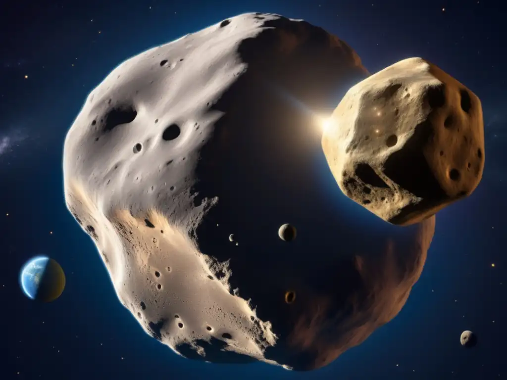 Marvel at the breathtaking sight of Toutatis, a massive asteroid, hurtling past Earth in this photorealistic depiction