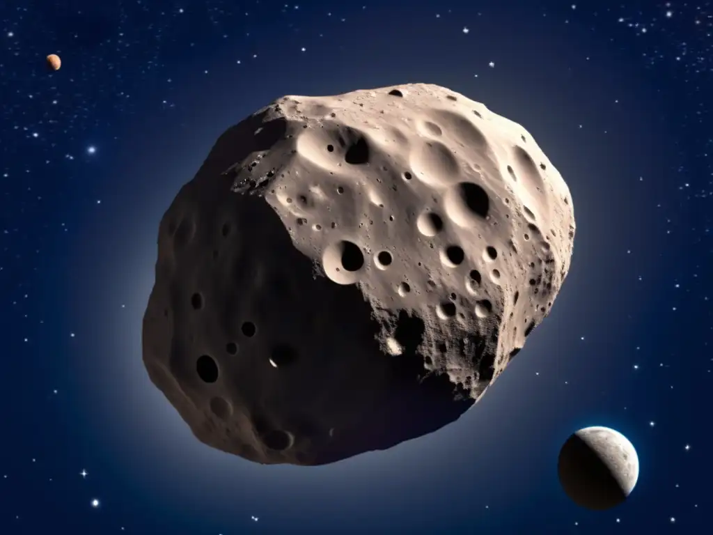 A stunning photorealistic depiction of the asteroid 2008 TC3, hovering amidst the cosmos