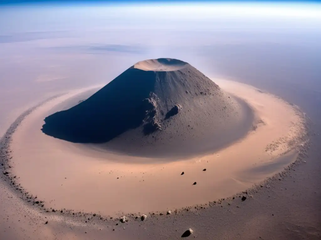 A hauntingly beautiful image, captured from a bird-eye perspective, of the aftermath of the asteroid crash in Nub Sudan, showcasing the expansive desert landscape
