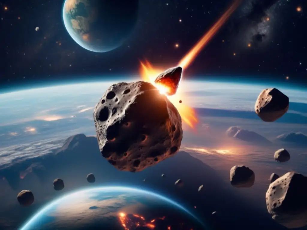 An 8k image of an asteroid approaching Earth, with multiple asteroids in the background
