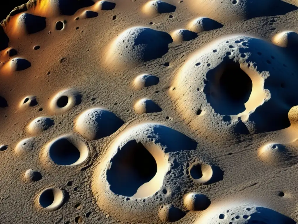 A detailed and photorealistic closeup of Asteroid Arche's rugged surface, highlighting the complex patterns and structures etched into its rocky face